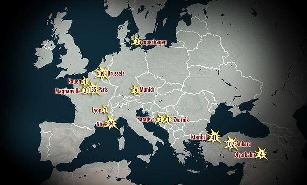 Map terrorist attacks